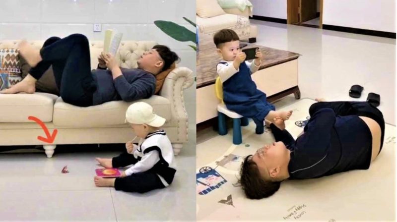"El video del papá "luchando" mientras cuida a las trillizas se volvió viral."