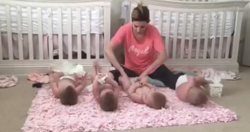 "Mamá alinea a sus cuatrillizos pequeños y adorables. Ahora presta atención al que está en el extremo izquierdo."