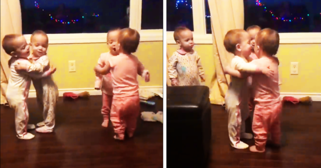 Antes de dormir, una cámara captura a cuatrillizos teniendo una adorable sesión de abrazos.