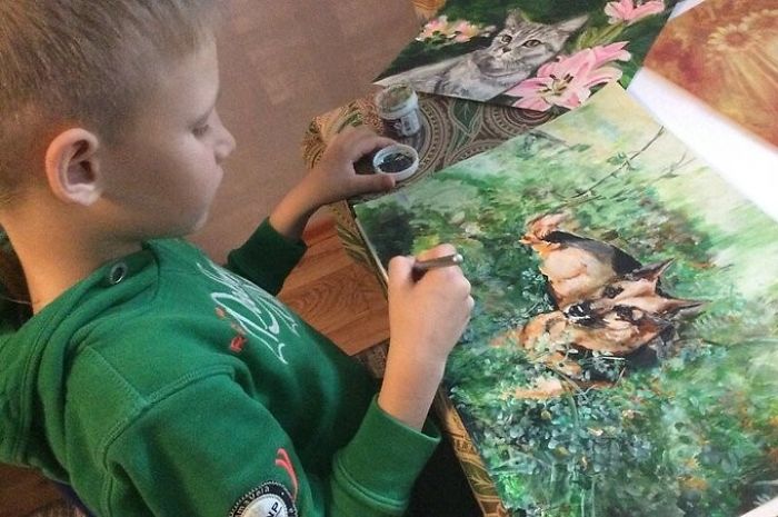 Un artista de 9 años "vende" sus pinturas más hermosas a refugios. Por eso. Es realmente talentoso. Echa un vistazo a sus pinturas.