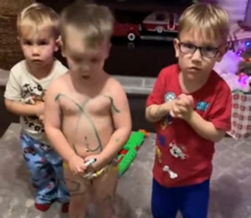 El niño culpable comienza a hablar como un abogado cuando su mamá le pregunta acerca de los marcadores.