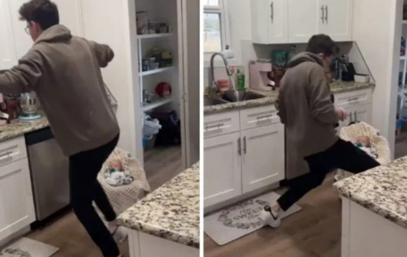 La mamá sorprendió a su esposo bailando un jig para su bebé. Es algo que hay que ver.