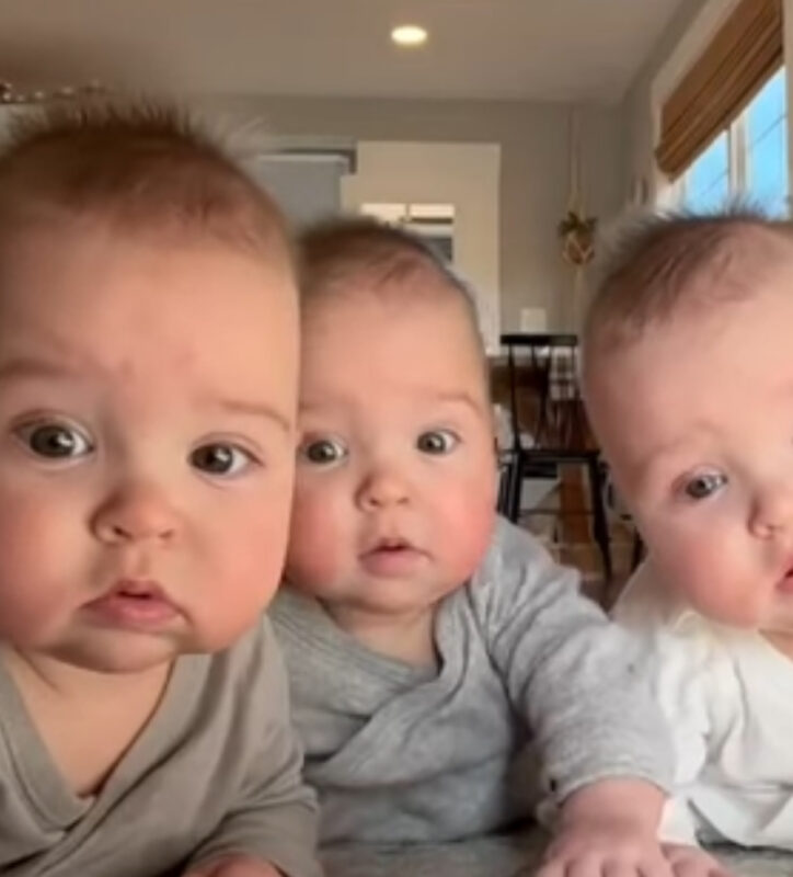 Triplica la ternura: ¡el teléfono de mamá se convierte en un espejo para los adorables momentos de los trillizos!