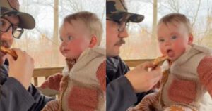 ¡Este dulce bebé prueba un pedazo de pizza por primera vez en su vida! ¡Veamos su reacción!