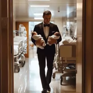 Vi inesperadamente a mi esposo con un traje de lujo saliendo de una clínica de maternidad con dos bebés en brazos