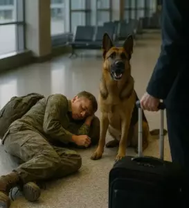 La gente en el aeropuerto vio a un hombre uniformado en tierra y luego su perro ladró a cualquiera que se acercara.